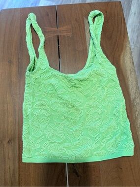 Anthropologie Light Lime Floral-Textured Tank